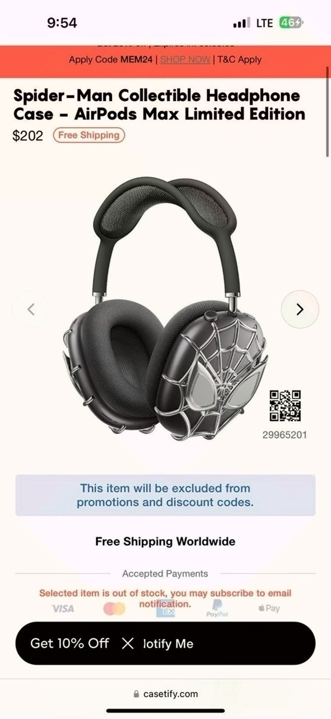 Casetify Spider-Man AirPods Max Covers - Used