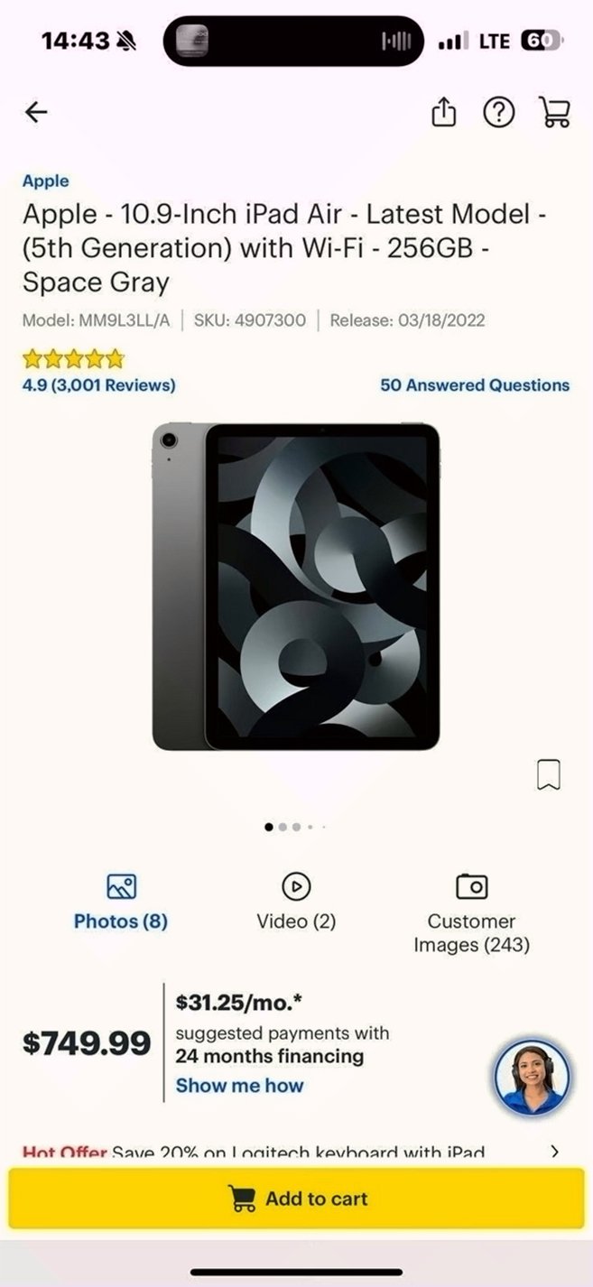 Apple iPad Air 5th Generation 256GB Space Gray Unlocked - Used