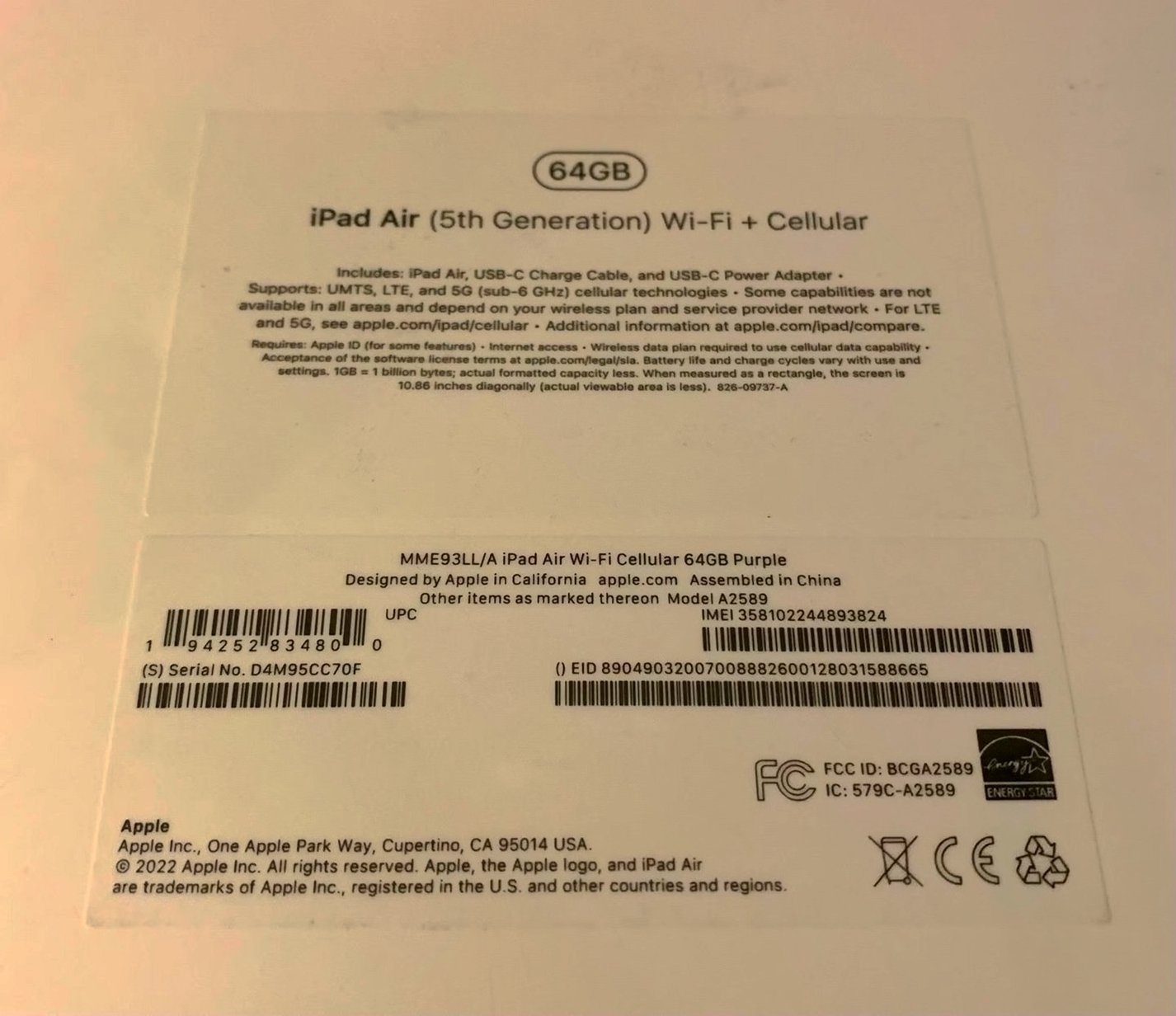 Apple iPad Air 5th Generation 64GB Purple Unlocked - Used image 2