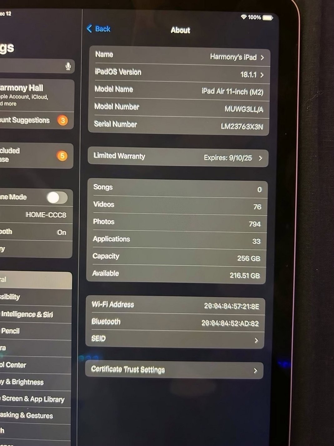 Apple iPad Air 11 Inch 256GB Unlocked Used image 3