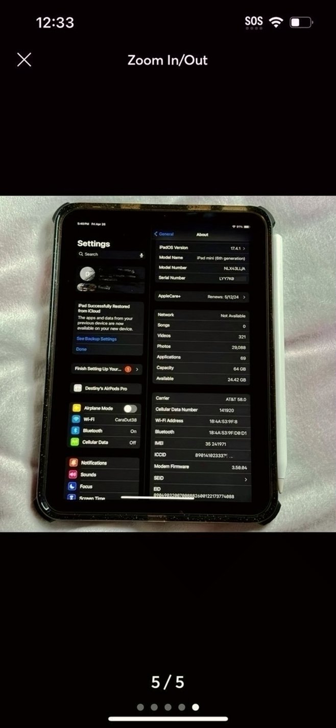 Apple iPad Mini 6 64GB Space Gray Unlocked - Used image 2