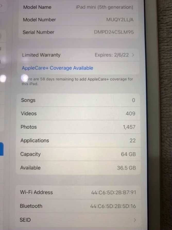Apple iPad Mini 5 6P22 64GB Space Gray Unlocked - Used image 3
