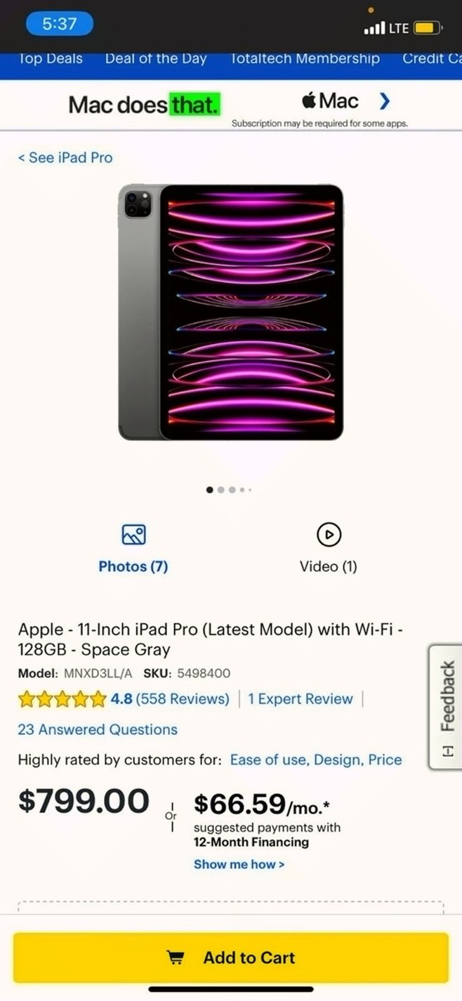 Apple iPad Pro 4th Generation 128GB Space Gray Unlocked - Used image 3