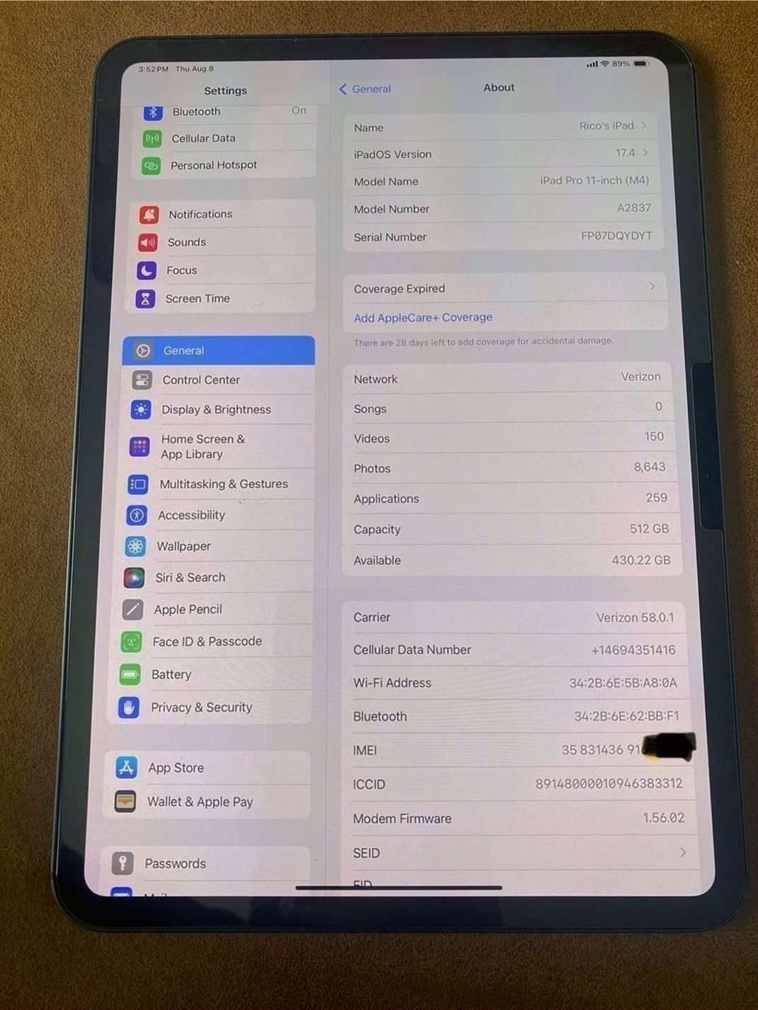 Apple iPad Pro 11 M4 512GB Cellular Unlocked - Used