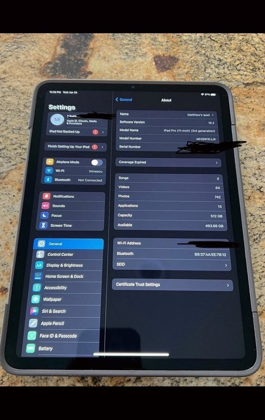 Apple iPad Pro 3rd Generation 512GB Space Gray Unlocked - Used