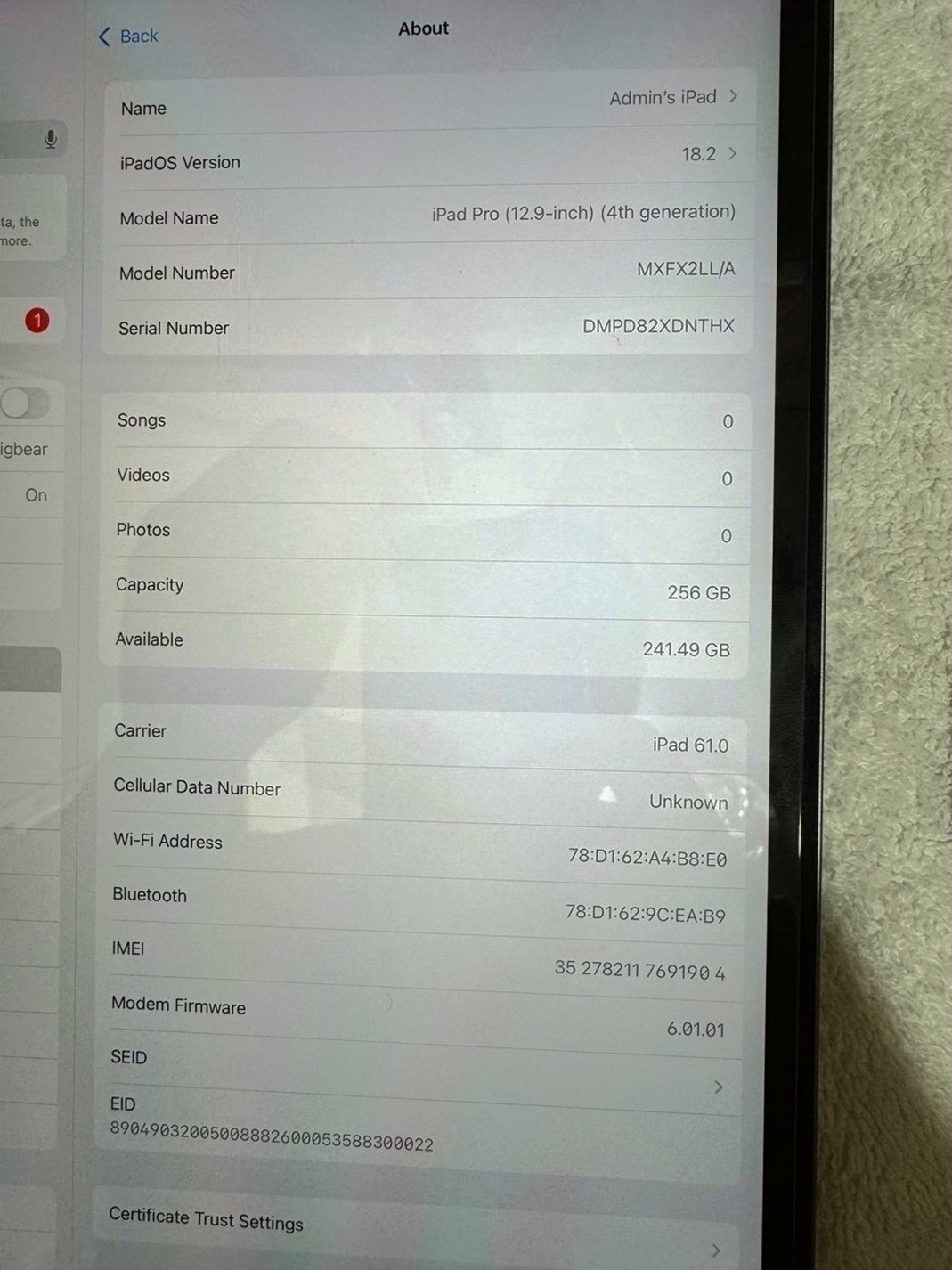 Apple iPad Pro 12.9 4th Gen 256GB Silver Unlocked - Used image 4
