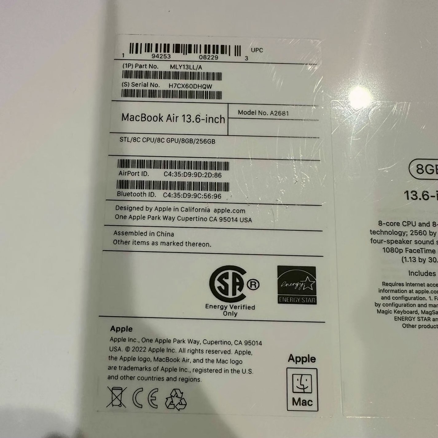 Apple MacBook Air A2681 8GB 256GB Unlocked - Used image 3