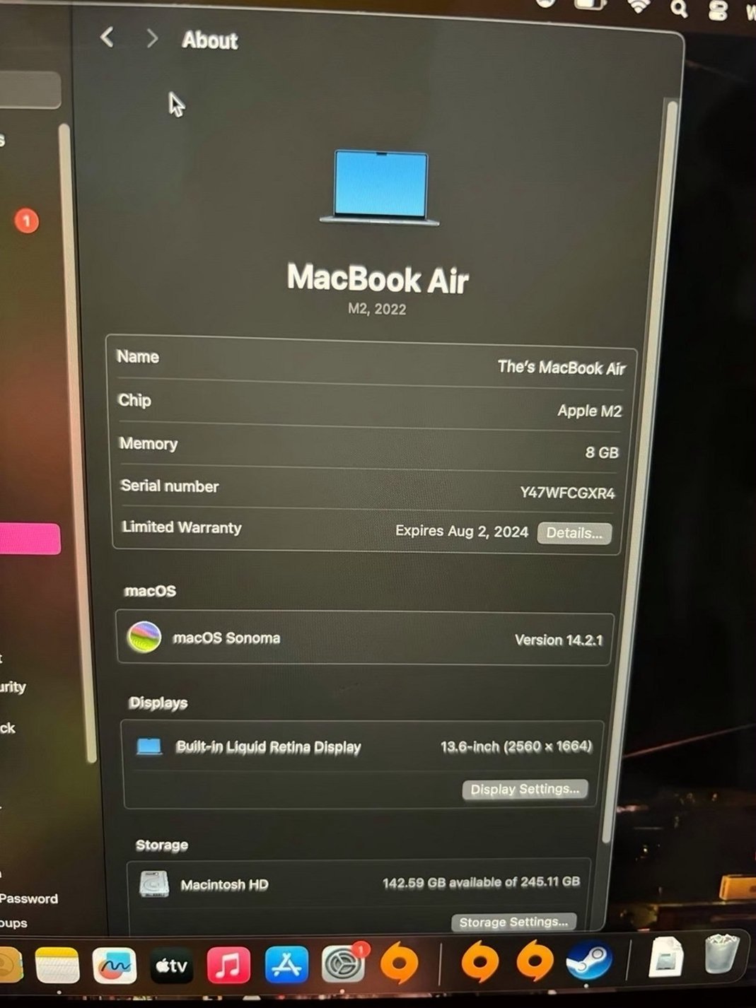 Apple MacBook Air M2 2022 13” Midnight Unlocked - Used image 3