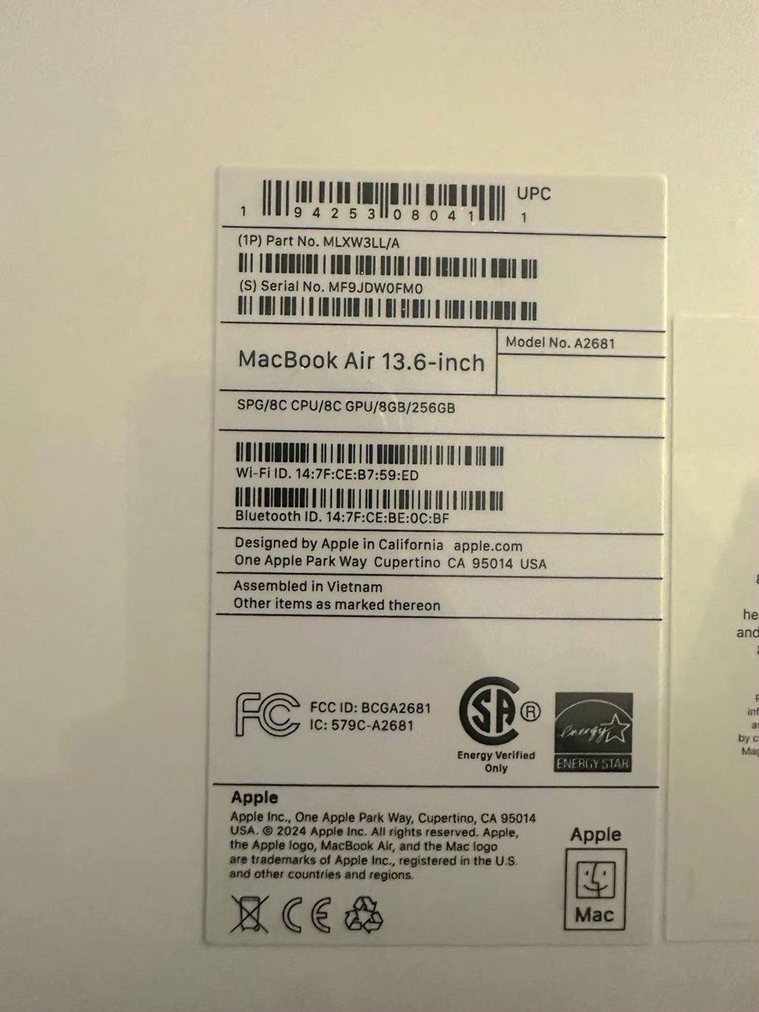 Apple MacBook Air M2 15 7E87 256GB Silver Unlocked - Used image 4