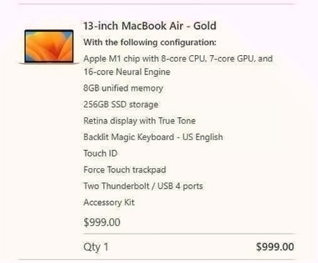 Apple MacBook Air 13in M1 256GB Gold Unlocked - Used image 2