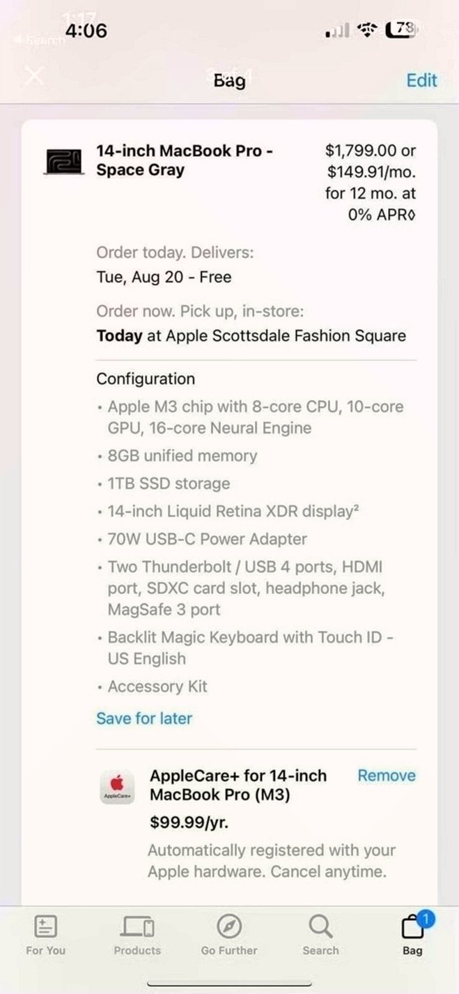 Apple MacBook Pro M3 2F13 512GB Space Gray - Used image 3