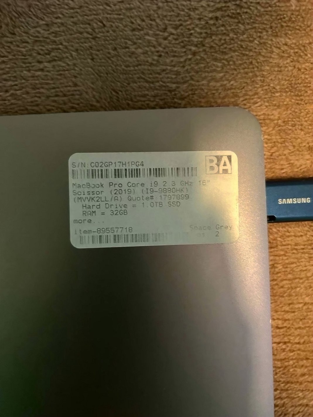 Apple MacBook Pro 16 Inch 2019 i9 1TB SSD Space Gray - Used image 3