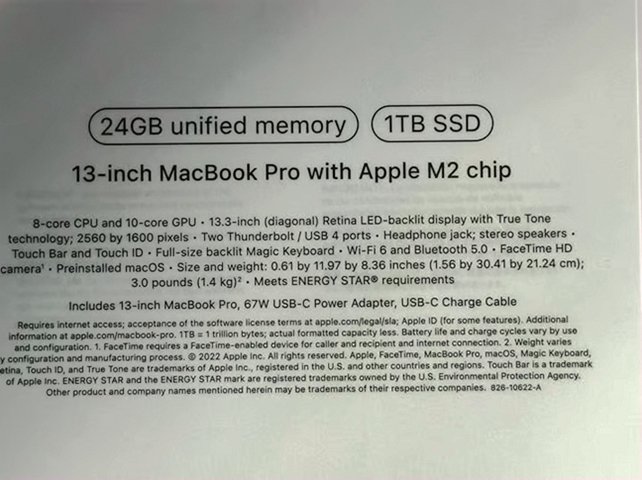 Apple MacBook Pro M2 1TB SSD 24GB Memory 13" Space Gray Unlocked - Used image 5