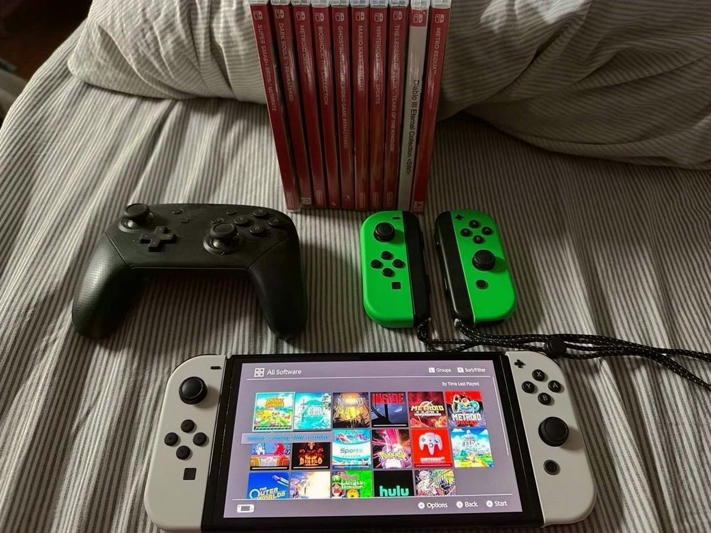 Nintendo Switch OLED 256GB Green Joy Cons Bundle - Used