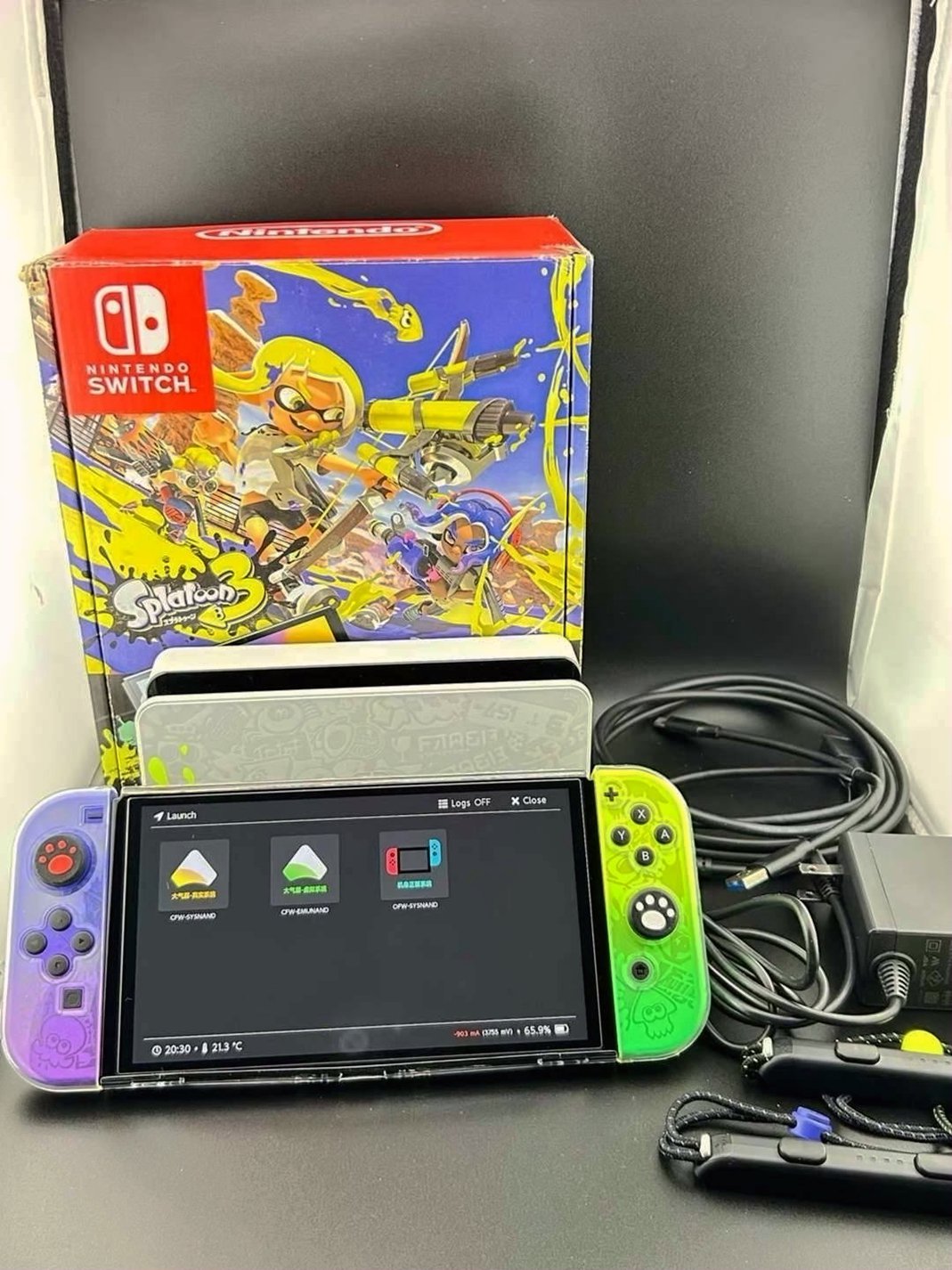 Nintendo Switch OLED Splatoon Edition 512GB A2 SD Card Used image 2