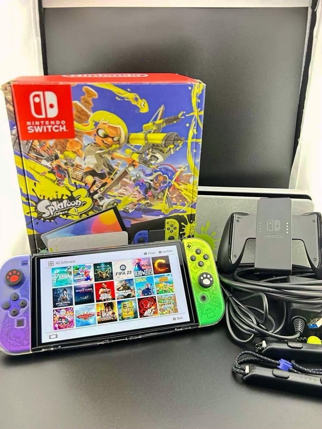 Nintendo Switch OLED Splatoon Edition 512GB A2 SD Card Used image 3