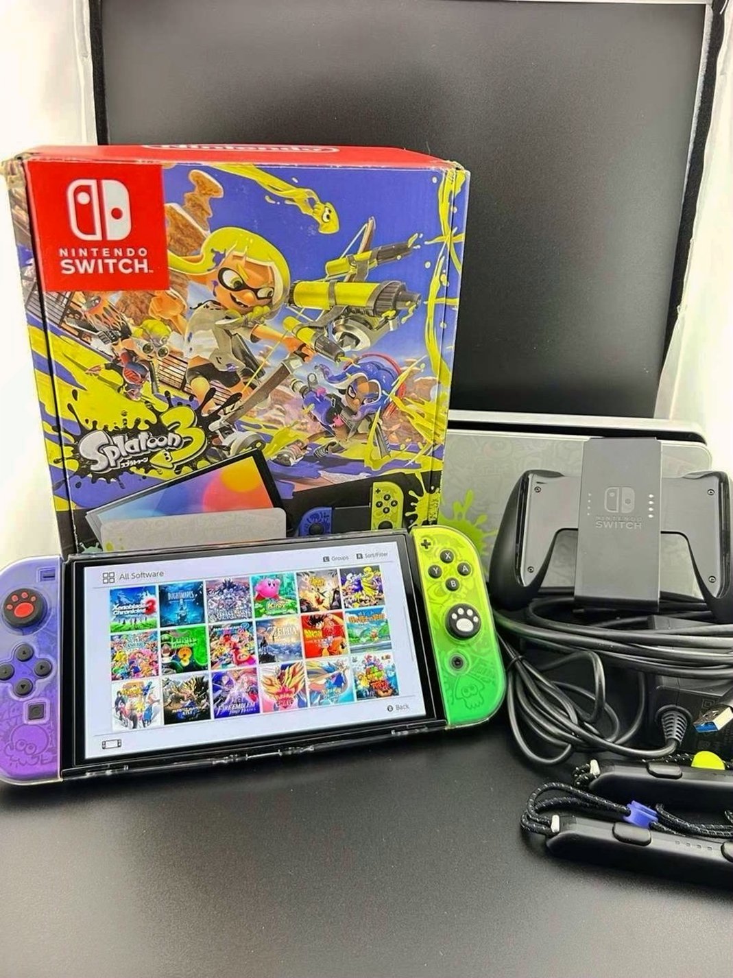 Nintendo Switch OLED Splatoon Edition 512GB A2 SD Card Used image 4