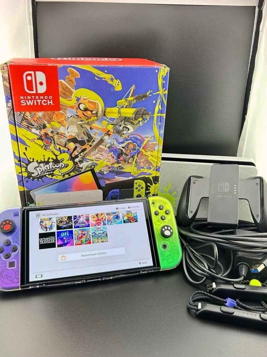 Nintendo Switch OLED Splatoon Edition 512GB A2 SD Card Used image 5