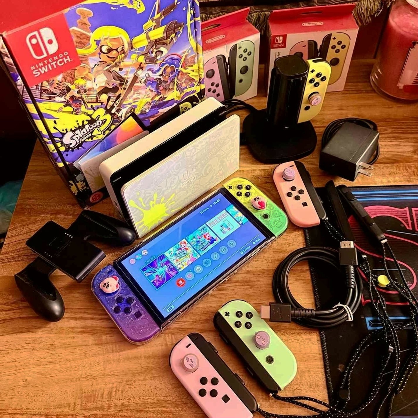 Nintendo Switch Splatoon Edition OLED 6 Joycons Used