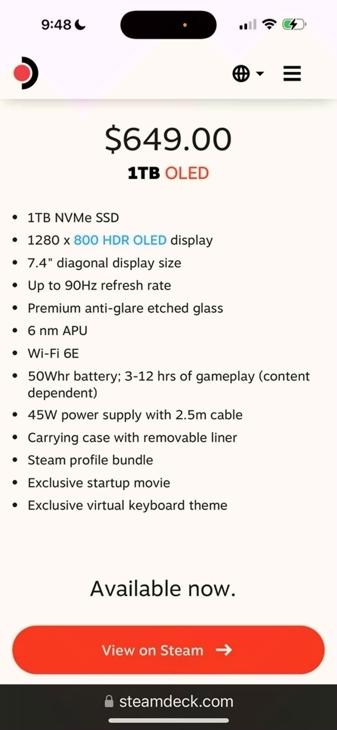 Valve Steam Deck OLED 9T35 1TB Black - Used image 4