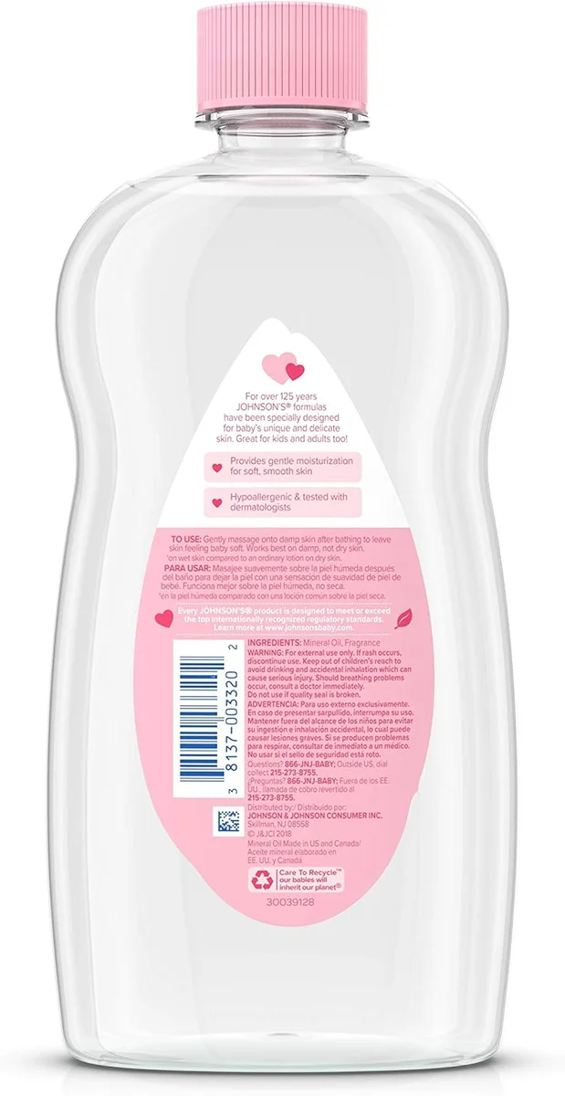 Johnson's Baby Baby Oil Pure Mineral Oil 20 fl. oz Original Scent New image 2