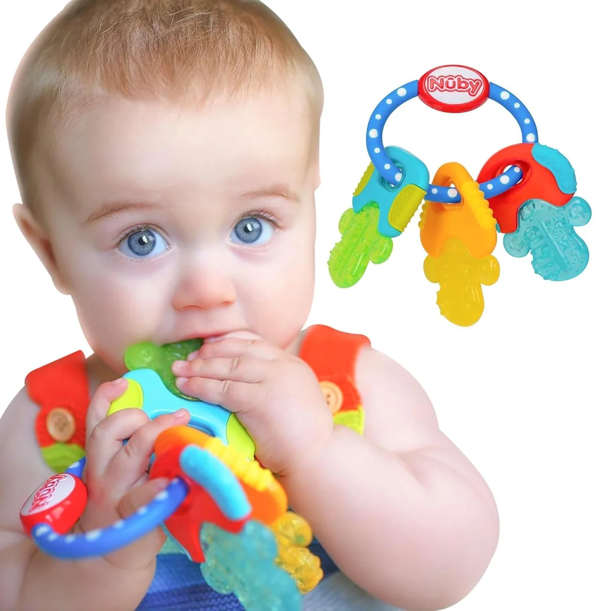 Nuby Ice Gel Teether Keys 600 Silicone Teething Toy Blue New