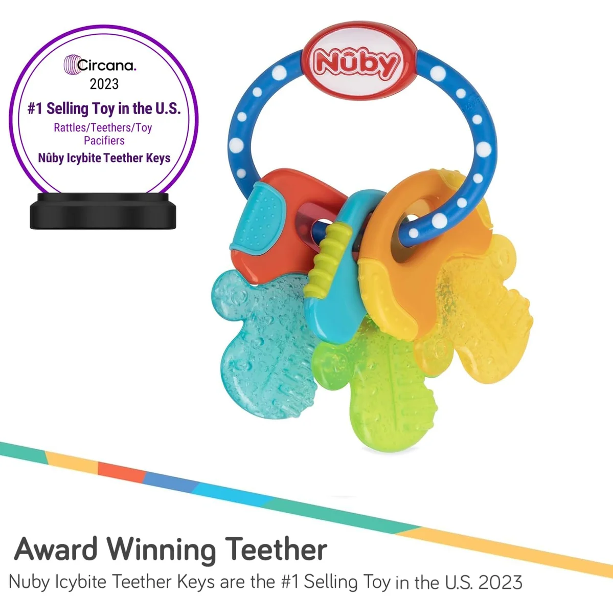 Nuby Ice Gel Teether Keys 600 Silicone Teething Toy Blue New image 3