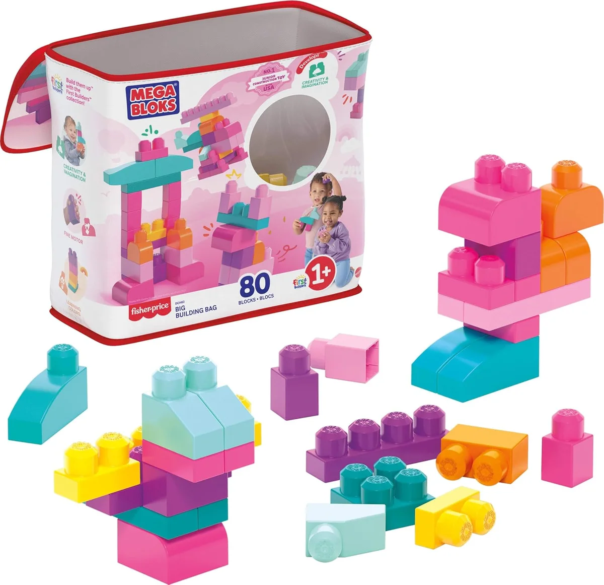 Mega Bloks First Builders Big Building Bag 80 Pieces Pink New
