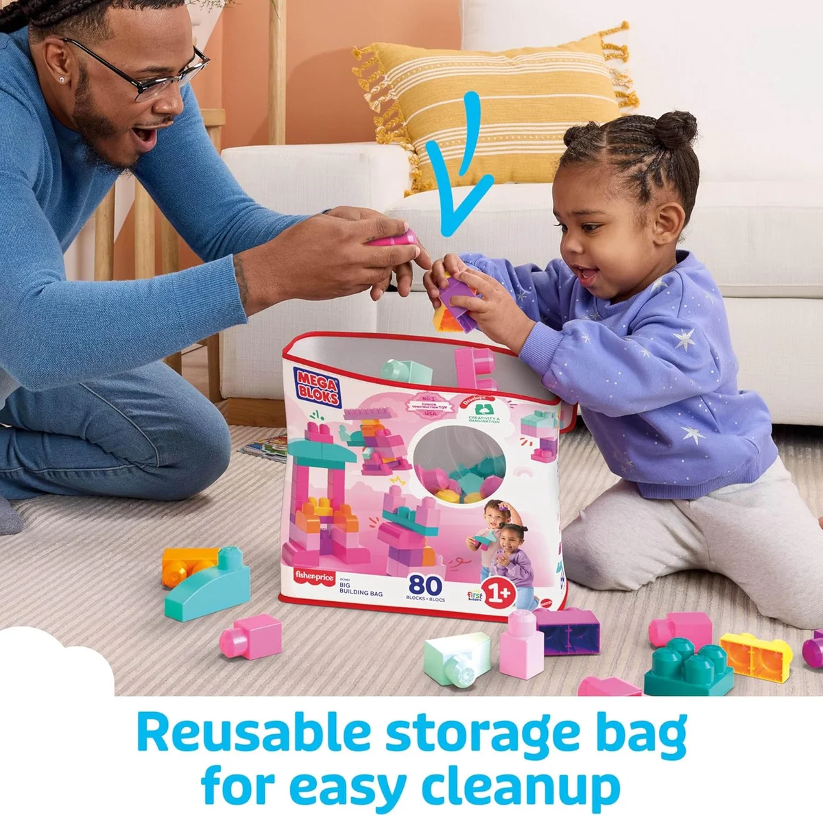 Mega Bloks First Builders Big Building Bag 80 Pieces Pink New image 7