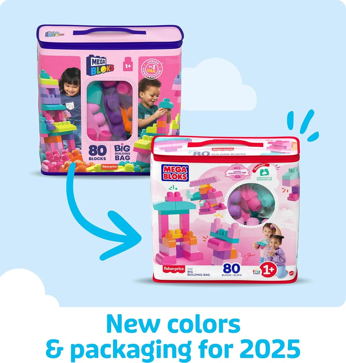 Mega Bloks First Builders Big Building Bag 80 Pieces Pink New image 3