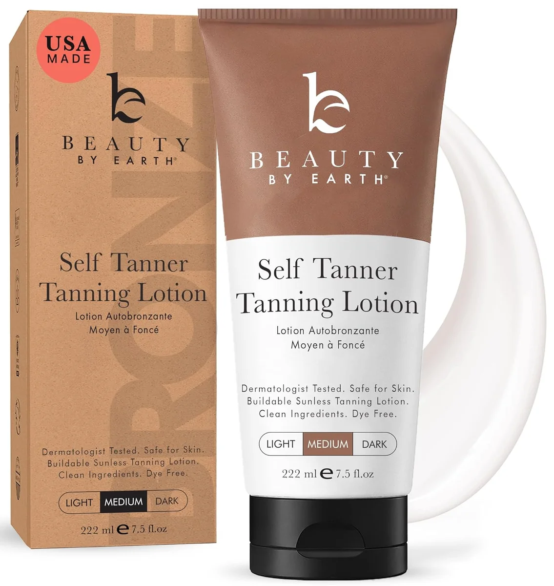 Beauty by Earth Self Tanner TANN-PUMP-8OZ Moisturizing Lotion with Aloe Vera & Coconut Medium to Dark New