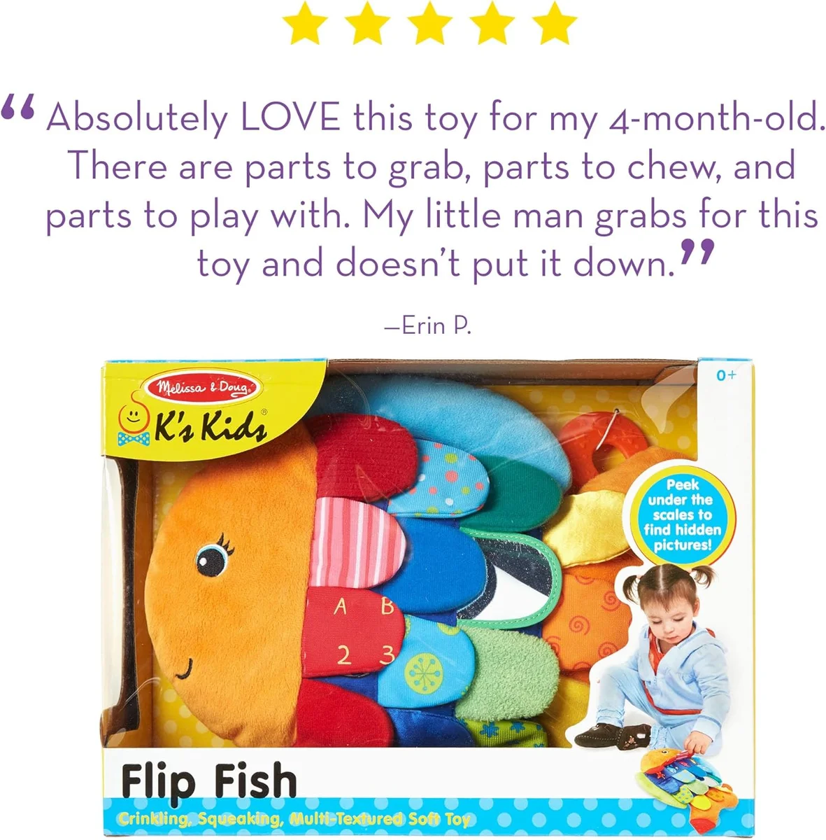 Melissa & Doug Flip Fish Stuffed Animal Soft Baby Book Multi-Textured Squeaking Crinkling New image 9