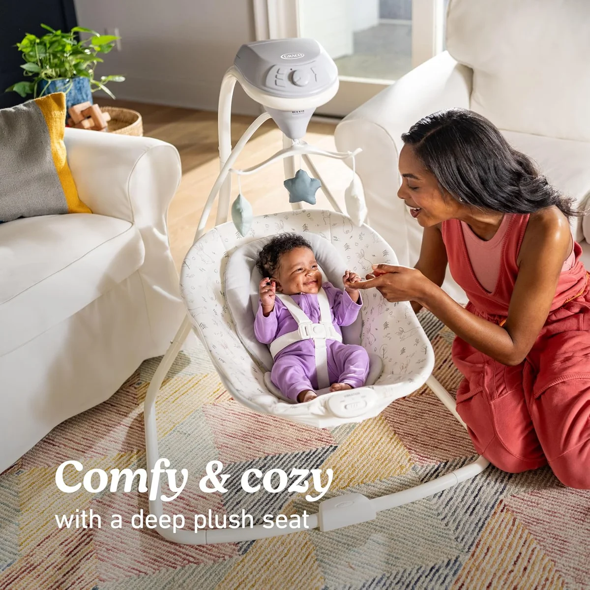 Graco Simple Sway Baby Swing, Side‑to‑Side Motion, Infant Swing with 6 Speeds, Vibration, Ivy image 4