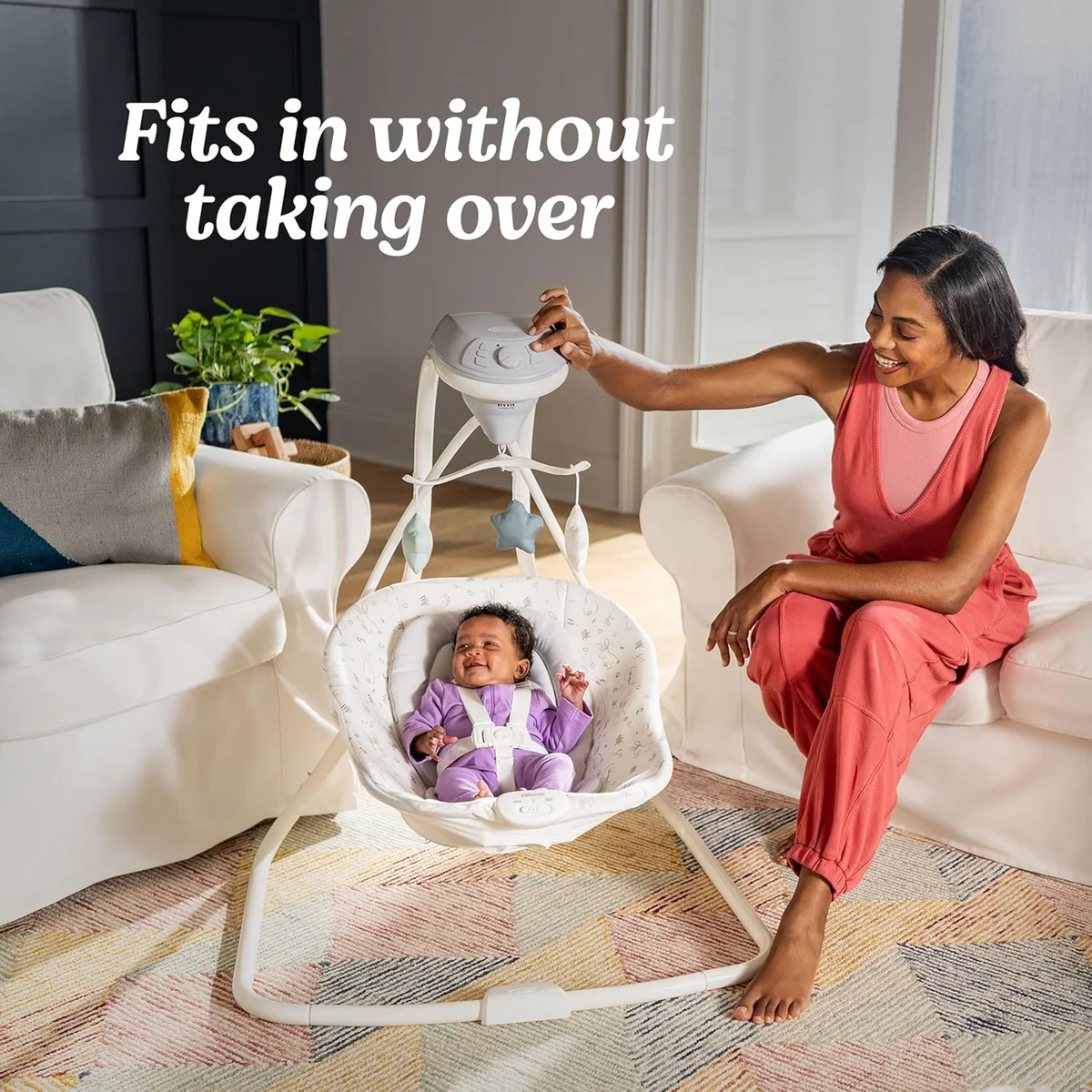 Graco Simple Sway Baby Swing, Side‑to‑Side Motion, Infant Swing with 6 Speeds, Vibration, Ivy image 5