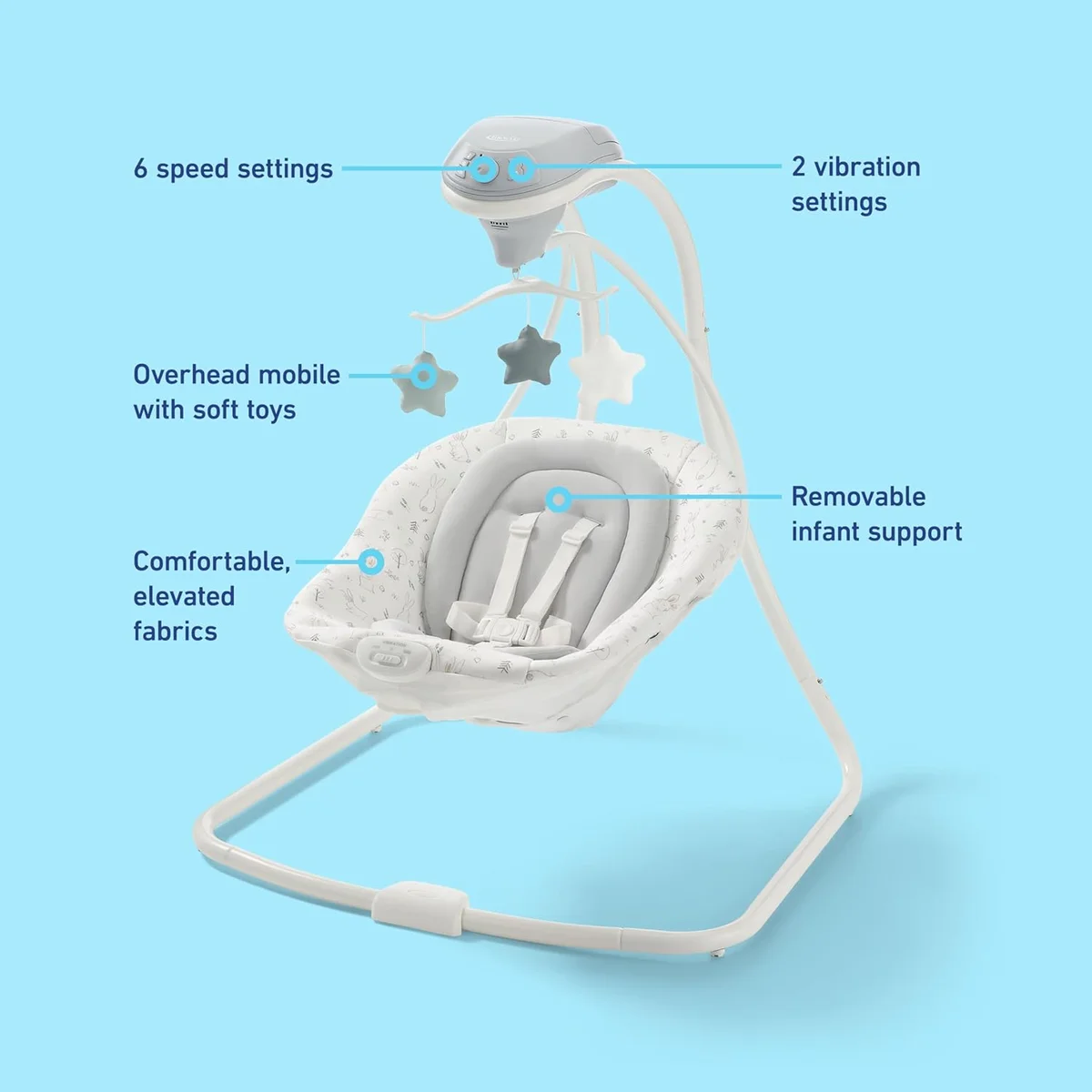 Graco Simple Sway Baby Swing, Side‑to‑Side Motion, Infant Swing with 6 Speeds, Vibration, Ivy image 6