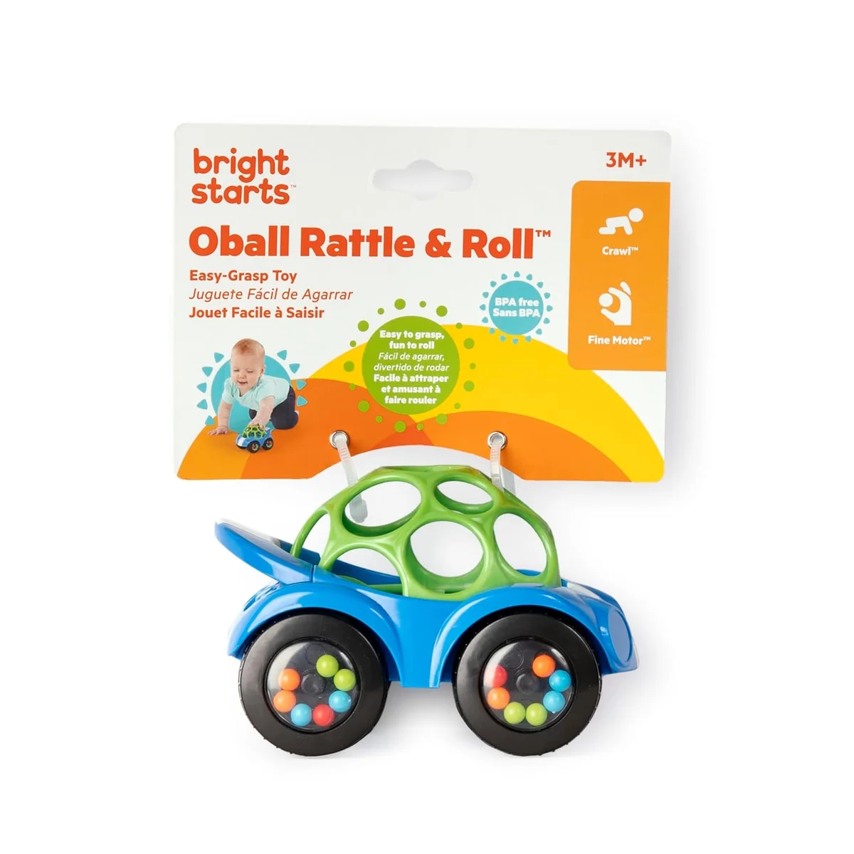 Bright Starts Oball Easy Grasp Rattle & Roll Toy Sports Car 81559 BPA-Free Infant Crawling Toy Blue New image 7