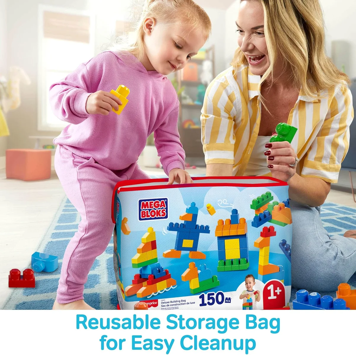 Mega Bloks First Builders Deluxe Building Bag 150-Piece Plastic Blue New image 4