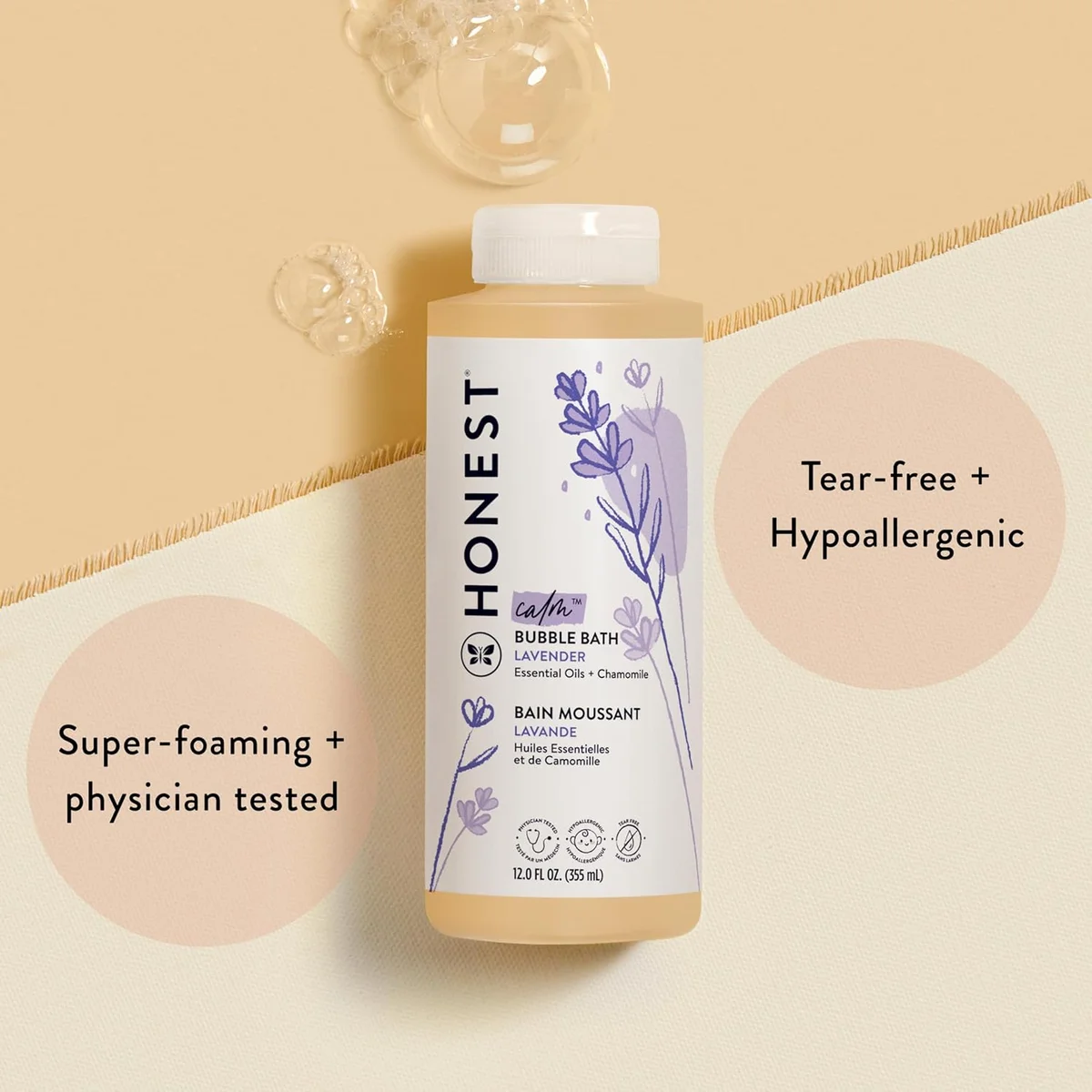 The Honest Company Foaming Bubble Bath & Baby Wash 817810027116 Tear-Free Hypoallergenic Lavender Calm 12 fl oz New image 2