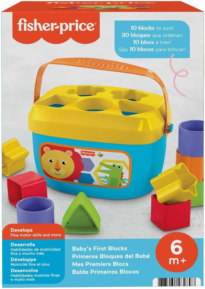 Fisher-Price Stacking Toy Baby's First Blocks Set of 10 Shapes for Sorting Play Plastic Classic Lion Blocks New image 7
