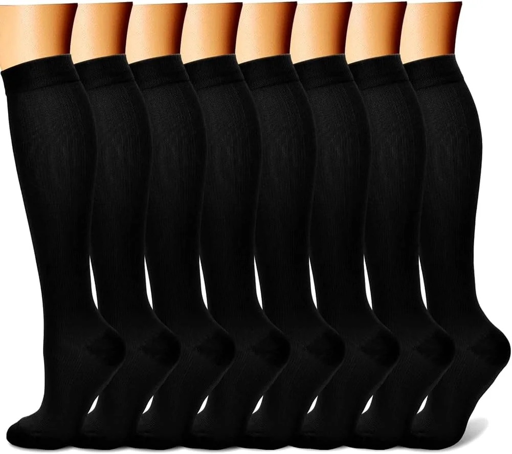 CHARMKING Compression Socks C-1 15-20 mmHg 8 Pairs Black New