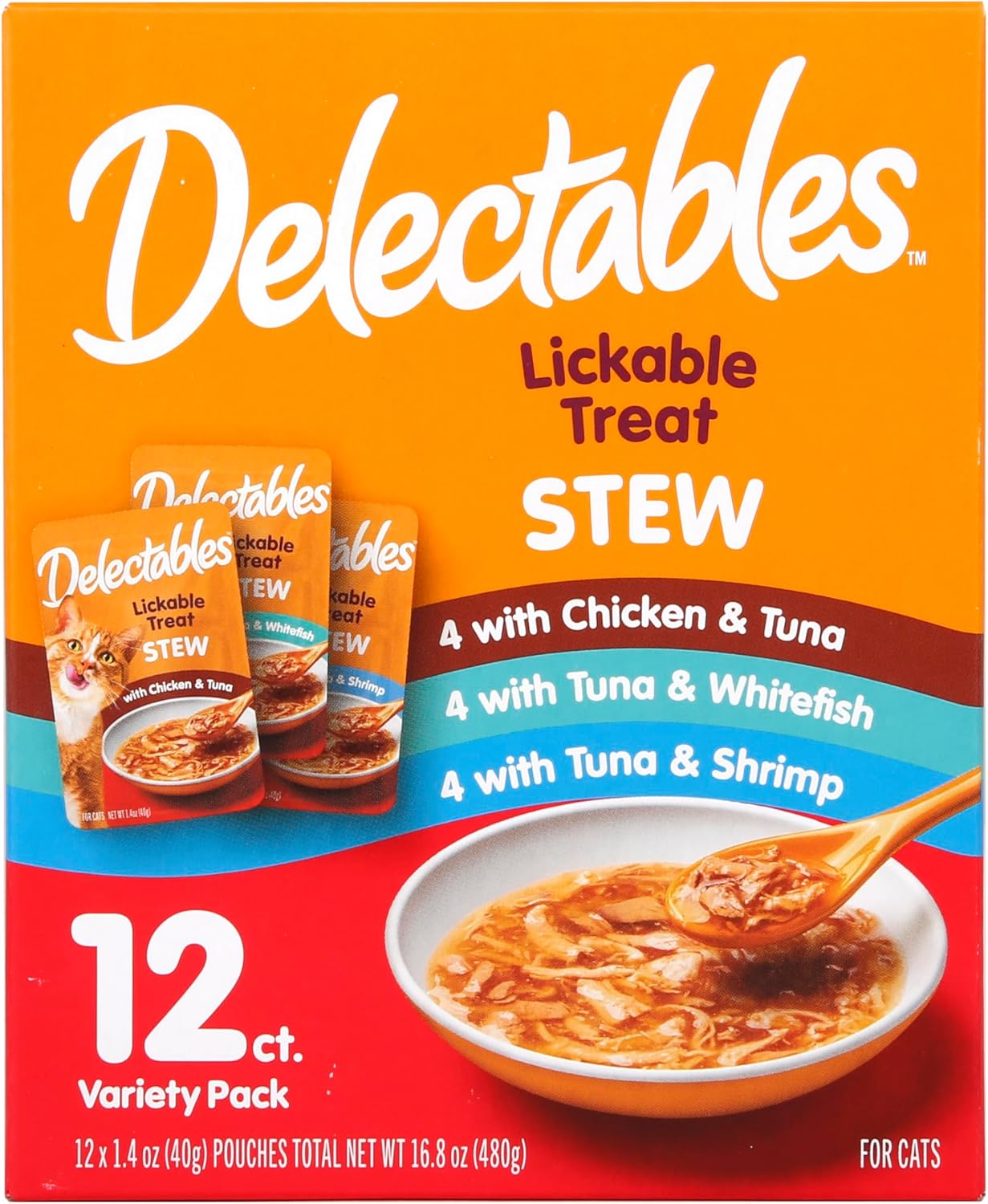 Delectables Lickable Treat Stew Wet Cat Treat Variety Pack 12ct Grain-Free New