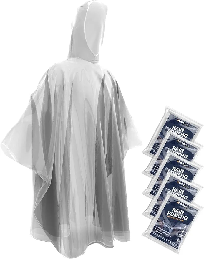 Hagon PRO Disposable Rain Ponchos for Adults 5 Pack Waterproof Clear New