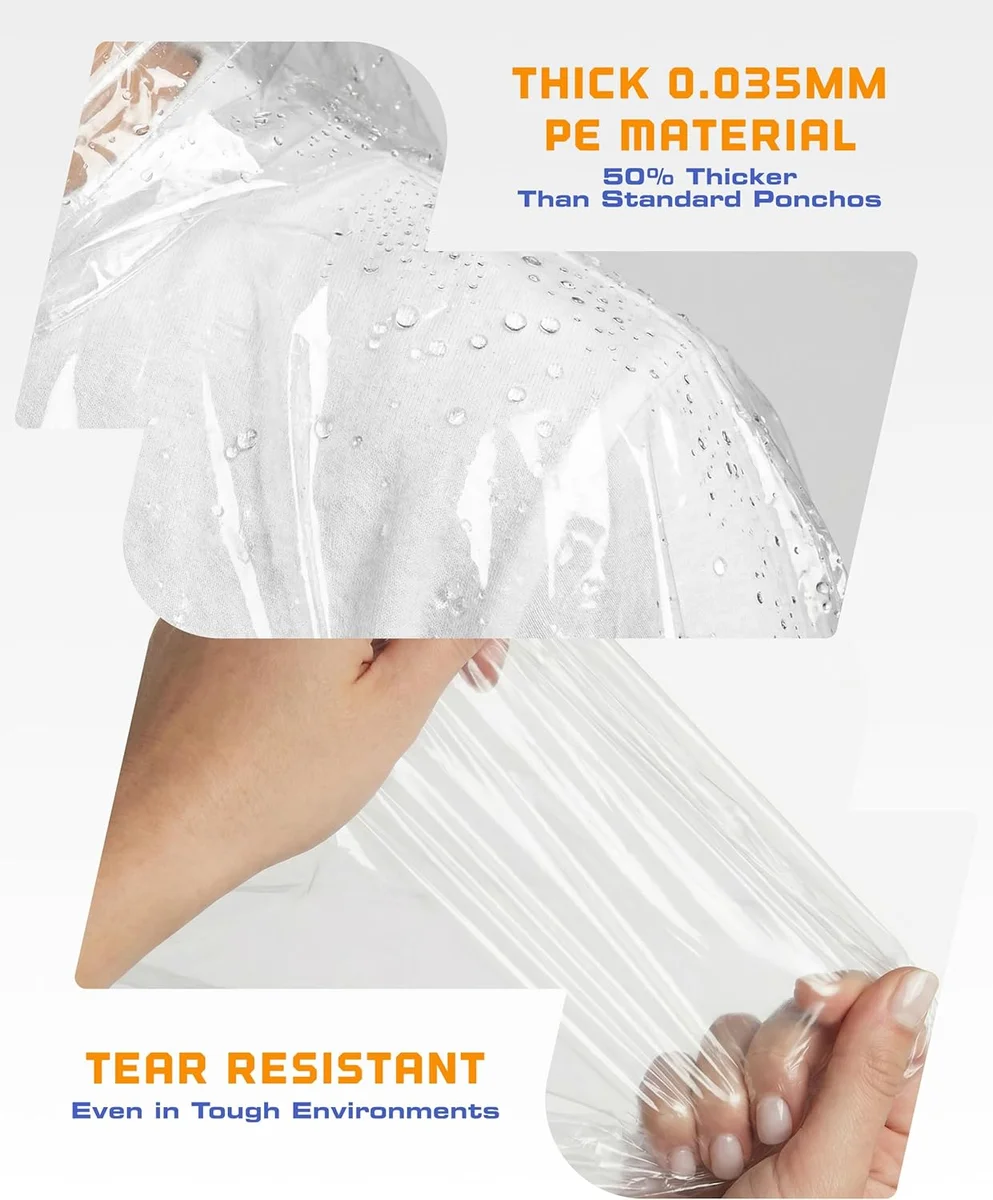 Hagon PRO Disposable Rain Ponchos for Adults 5 Pack Waterproof Clear New image 2