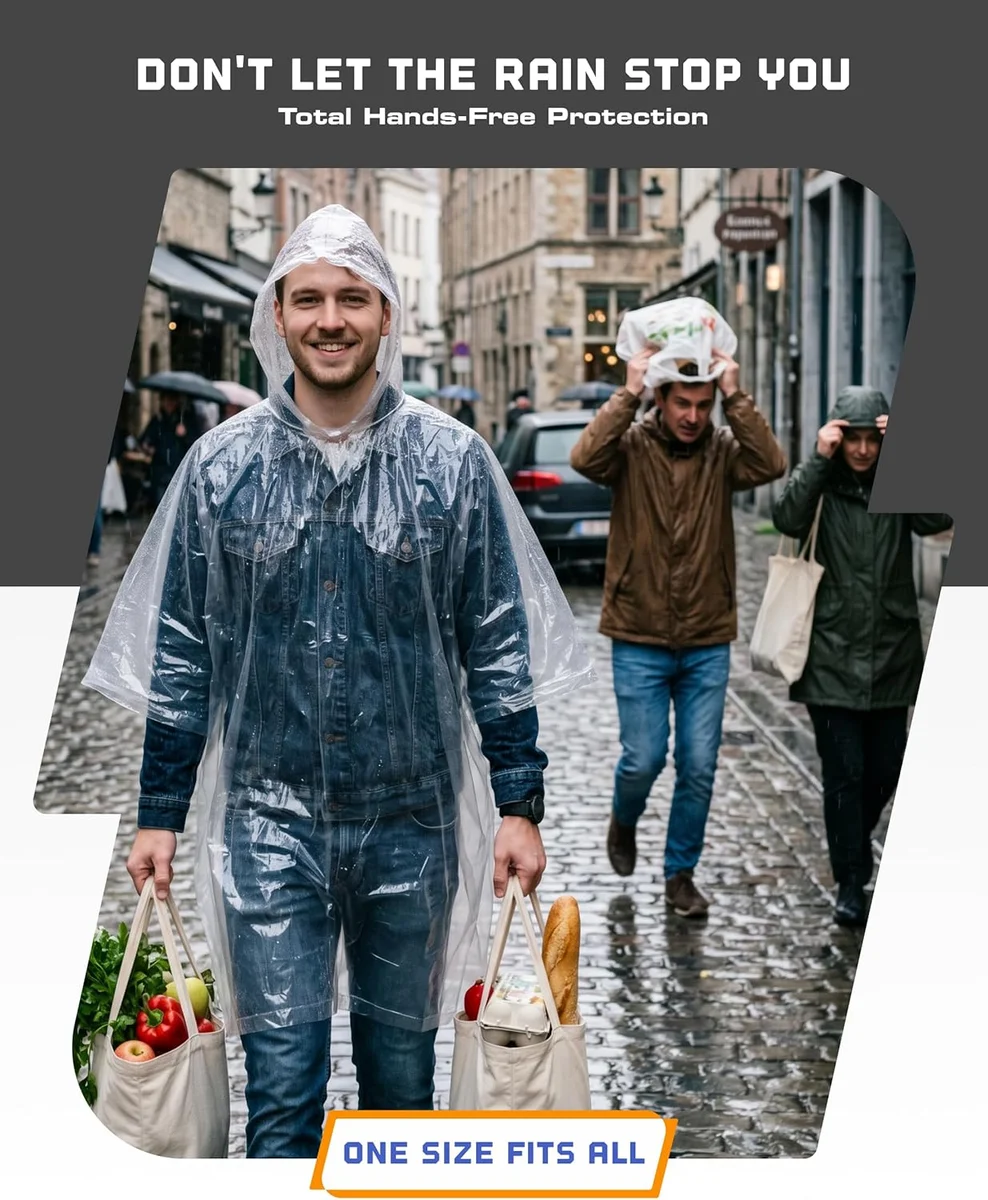 Hagon PRO Disposable Rain Ponchos for Adults 5 Pack Waterproof Clear New image 4