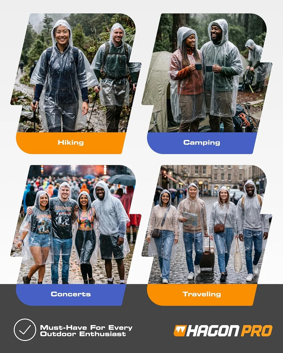 Hagon PRO Disposable Rain Ponchos for Adults 5 Pack Waterproof Clear New image 6