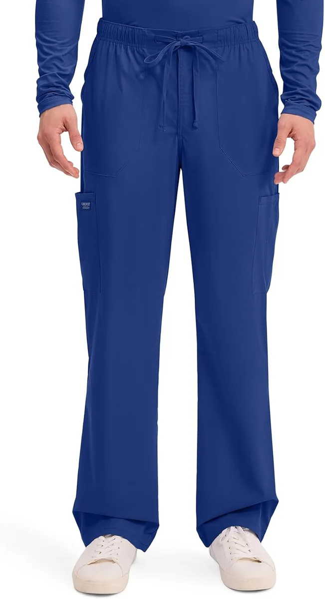 Cherokee Scrubs Tapered Leg Cargo Scrub Pants WW190 Zip Fly 5 Pockets Elastic Waist Galaxy Blue New