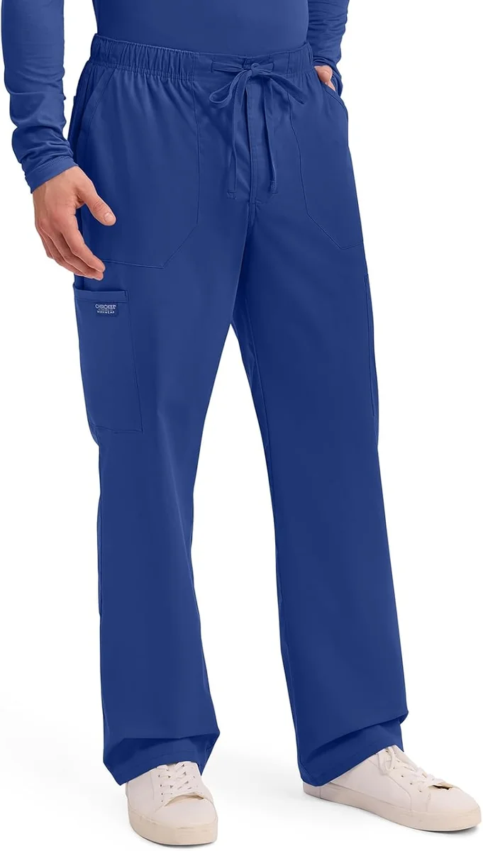 Cherokee Scrubs Tapered Leg Cargo Scrub Pants WW190 Zip Fly 5 Pockets Elastic Waist Galaxy Blue New image 5