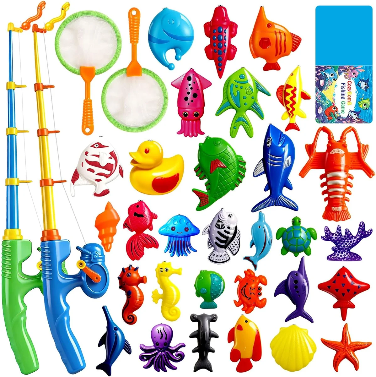CozyBomB Magnetic Fishing Toys Game Set 54789123 | 30 Fishes, Plastic, Multicolor - New