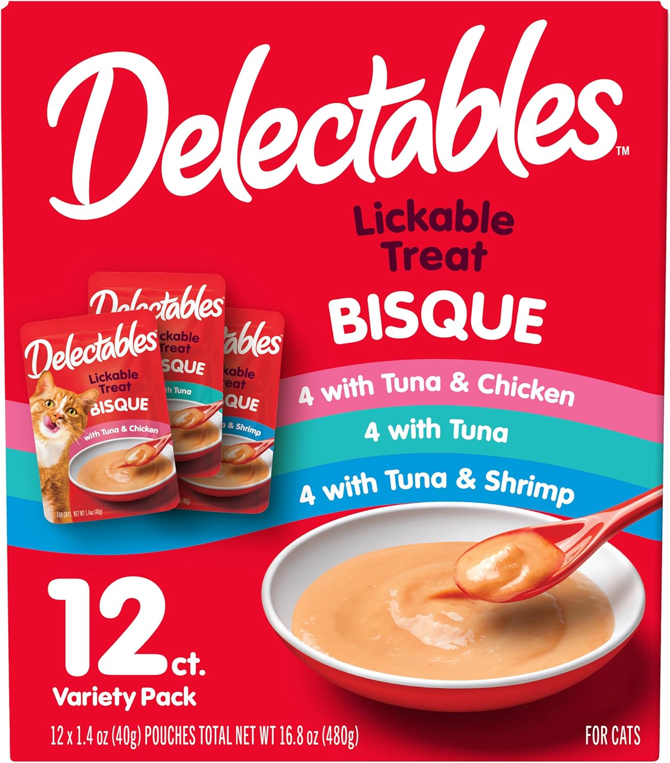 Delectables Lickable Wet Cat Treats Chicken, Tuna & Shrimp 12 Count - New
