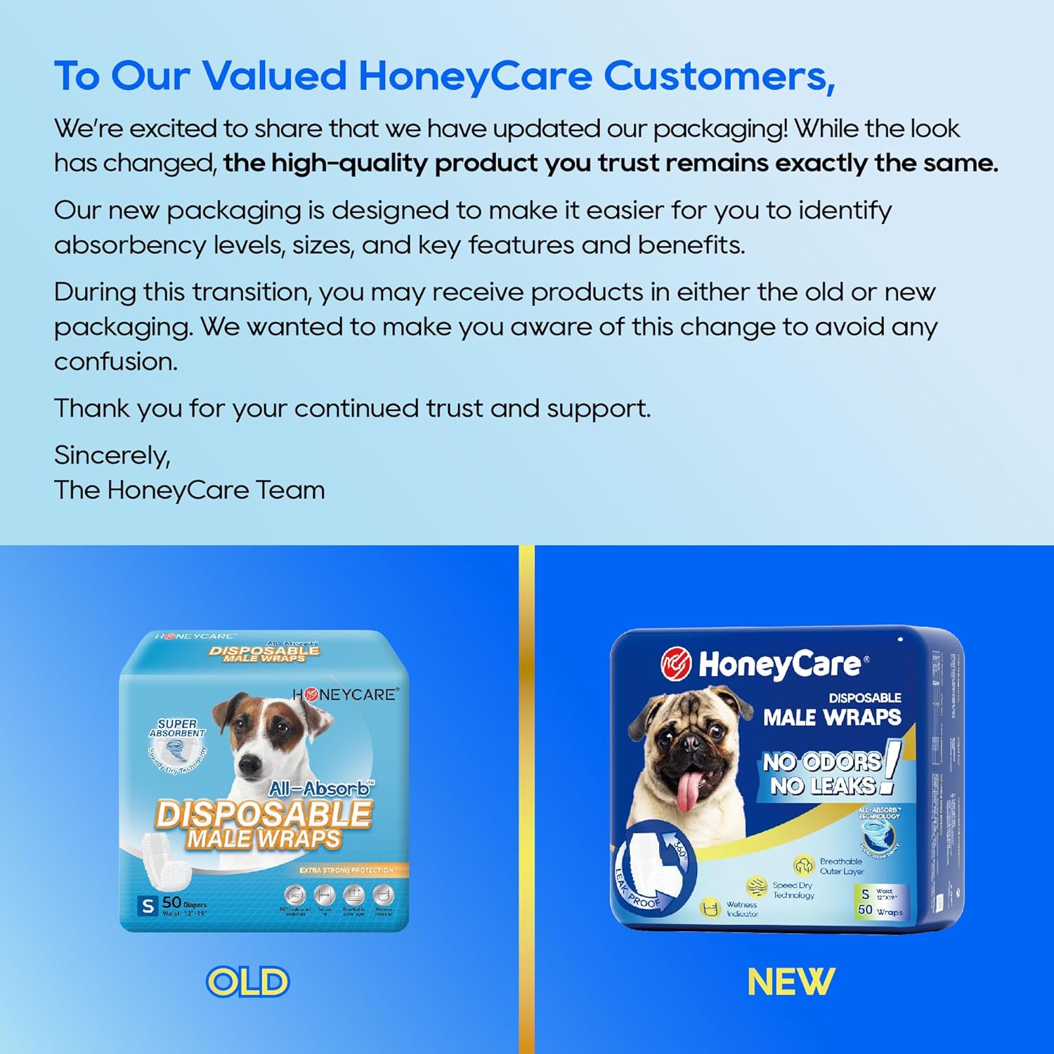 HONEY CARE All-Absorb A26 Male Dog Wrap 50 Count Small Blue New image 2